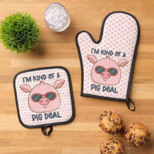 Lustiger Schwein-Wortwitz  Ofenhandschuh & Topflappen-Set