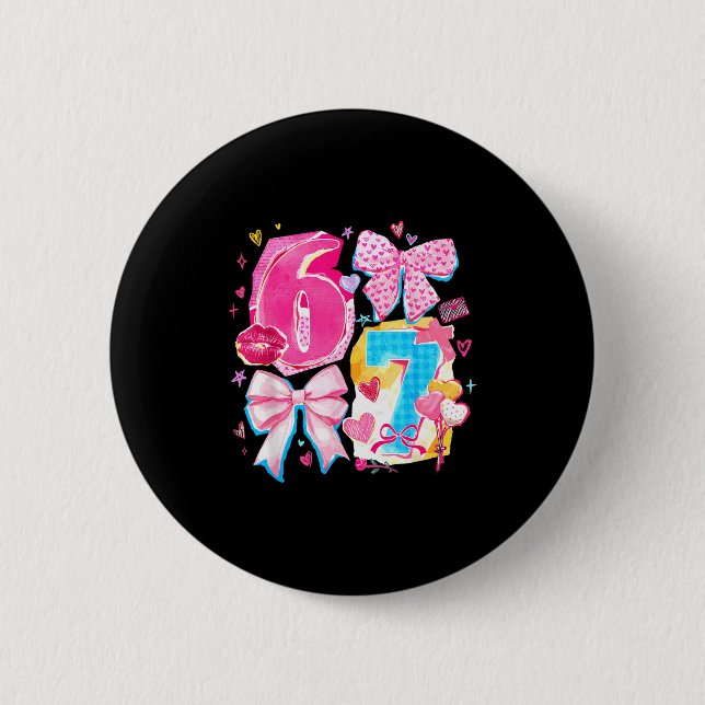 Lustiger Sechs Sieben Valentinstag Kokette Schleif Button (Vorderseite)