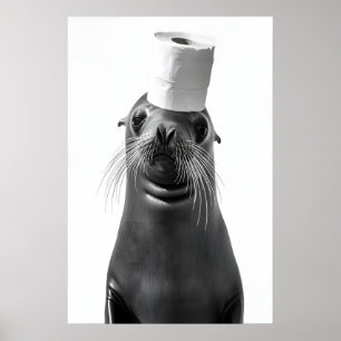 Lustiger Seelöwe Badezimmer-Kunst Druck, Toiletten Poster