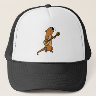 Lustiger Seeotter, der Banjo spielt Truckerkappe