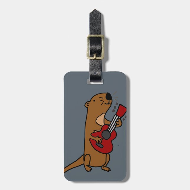 Lustiger Seeotter, der Gitarre spielt Gepäckanhänger (Vorderseite vertikal)