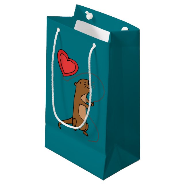 Lustiger Seeotter mit Liebe-Ballon-Cartoon Kleine Geschenktüte (Vorderseite Schrägansicht)