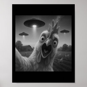 Lustiger Selfie-Hahn mit UFOs Wei Poster
