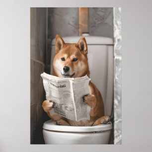 Lustiger Shiba Inu auf Toilette Druck, Badezimmer  Poster