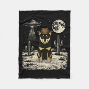 Lustiger Shiba Inu Cowboy Western Hund Ufo Fleecedecke