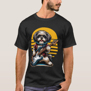 Lustiger Shih Tzu Hund spielt E-Gitarre. Shih T T-Shirt