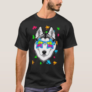 Lustiger Siberian Husky Puzzle Autismus-Bewusstsei T-Shirt