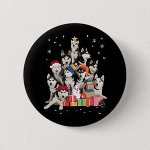 Lustiger Sibirischer Husky Weihnachtsbaum Haustier Button