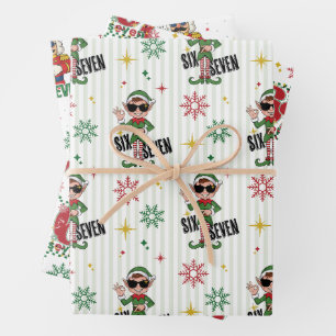 Lustiger Six Seven 67 Meme Retro Weihnachten Feier Geschenkpapier Set
