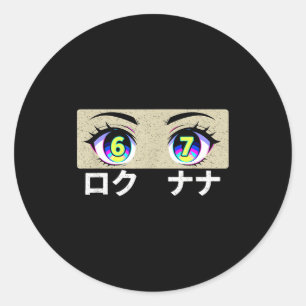 Lustiger Six Seven Meme 6 und 7 in japanischen Ani Runder Aufkleber