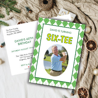 Lustiger Six-tee Golf 60. Geburtstag Einladungspostkarte