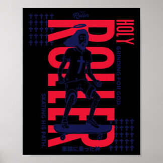 Lustiger Skateboarding-Jesus Holy Roller Street Ar Poster