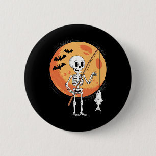 Lustiger Skelett-Angler-Mond Grusel Halloween Button