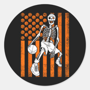 Lustiger Skelett-Basketballspieler USA Amerikanisc Runder Aufkleber