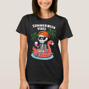 Lustiger Skelett Flamingo Summerween Stimmung Hall T-Shirt