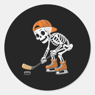 Lustiger Skelett-Hockeyspieler Cool Eislaufen Runder Aufkleber