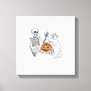 Lustiger Skelett Katzenliebhaber Halloween-Kostüm Leinwanddruck