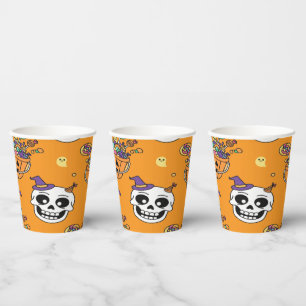 Lustiger Skelett- und Süßigkeiten-Halloween Pappbecher