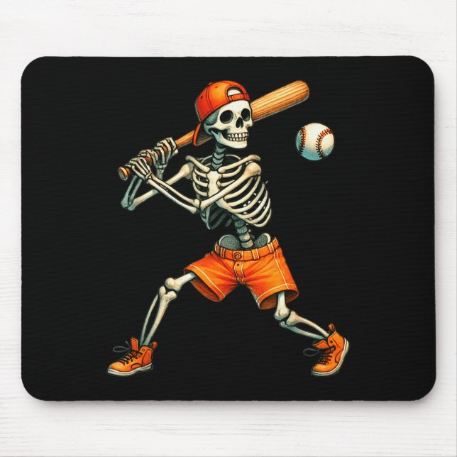 Lustiger Skelettschlagmann Baseball Halloween Jung Mousepad (Vorne)