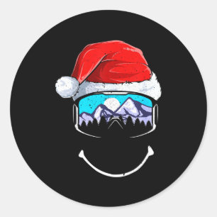 Lustiger Skiberg Weihnachtsmannhut Frohe Weihnacht Runder Aufkleber