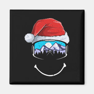 Lustiger Skifahren Berg Weihnachtsmann Mütze Frohe Magnet