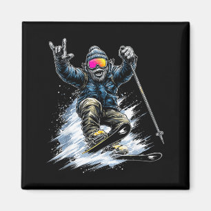 Lustiger Skifahren Bigfoot Ski Wintersport Snowboa Magnet