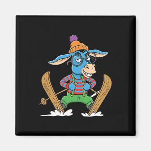 Lustiger Skifahrender Esel Alpen Winter Cartoon Ap Magnet