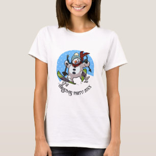 Lustiger Skifahrender Schneemann Weihnachtsfeier J T-Shirt