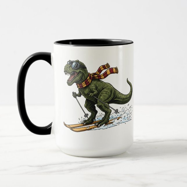 Lustiger Skifahrender T-Rex Tasse (Links)