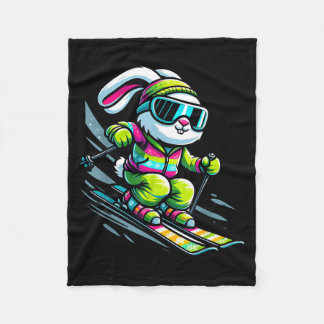 Lustiger Skifahrer Hase Kinder Damen Herren Ostern Fleecedecke