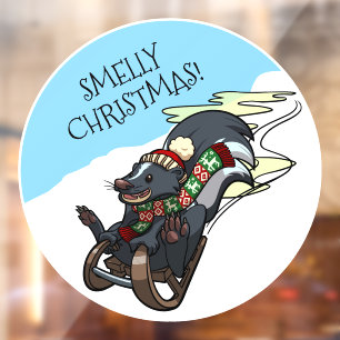 Lustiger Skunk Stinkendes Weihnachten! Schlitten C Fensteraufkleber
