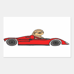 Lustiger Sloth, der Rennen-Auto-Cartoon fährt Rechteckiger Aufkleber