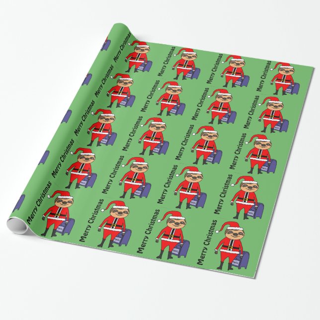 Lustiger Sloth-Weihnachtsmann-WeihnachtsCartoon Geschenkpapier (Ungerollt)