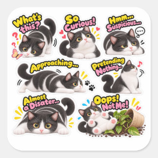 Lustiger Smoking-Cat-Sticker-Pack Quadratischer Aufkleber