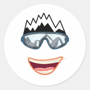 Lustiger Snowboard Snowboarder Skifahren Gesicht L Runder Aufkleber