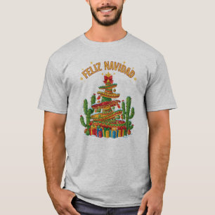 Lustiger Sombrero-Stapel-Weihnachtsbaum Feliz Navi T-Shirt