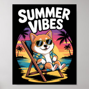 Lustiger Sommer Shi Inu Strand Hund Urlaub  Poster