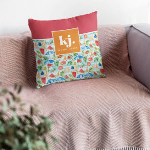 Lustiger Sommer Stilvolles Monogramm Kissen
