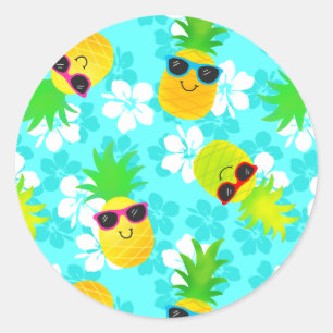 Lustiger Sommer-tropische Ananas Runder Aufkleber