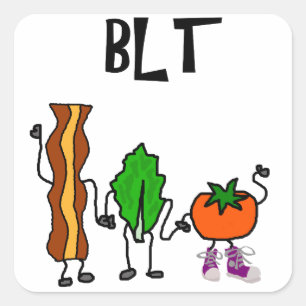 Lustiger Speck, Kopfsalat und Tomate-Cartoon Quadratischer Aufkleber