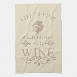 Lustiger Spruch für Bücher- und Weinliebhaber Geschirrtuch