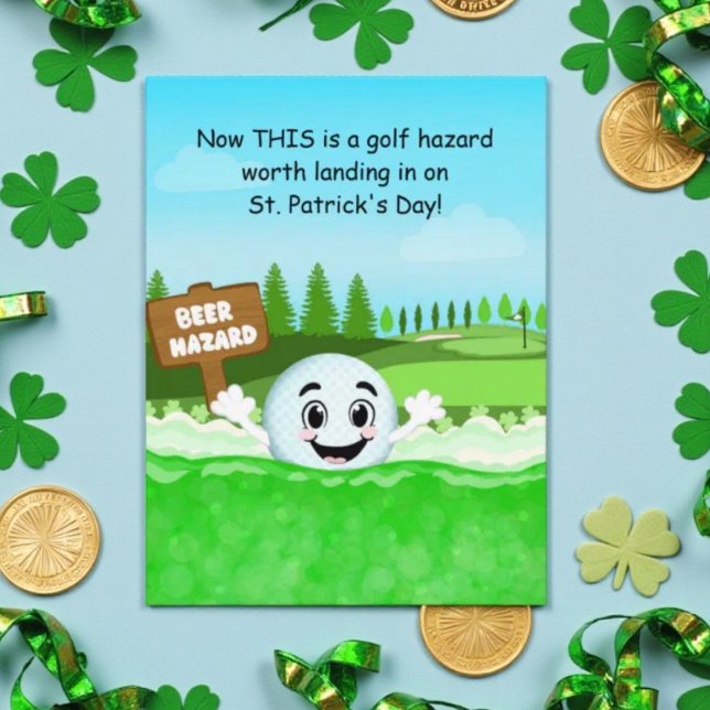 Lustiger St. Patrick’s Day Golf mit Golfball Bier  Postkarte (Von Creator hochgeladen)