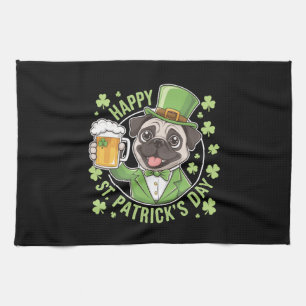 Lustiger St. Patrick's Day Mops mit Bierkrug Geschirrtuch