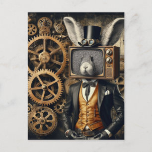 Lustiger Steampunk-Hase mit TV-Kopf Postkarte