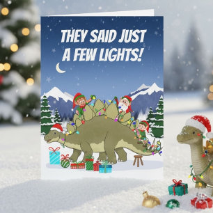 Lustiger Stegosaurus-Weihnachtsbeleuchtung-Elfen Karte