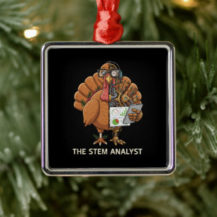 Lustiger STEM-Analyst-Roboter Truthahn Thanksgivin Ornament Aus Metall