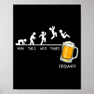 Lustiger Stickman Springt Bier Tage Der Woche Frei Poster