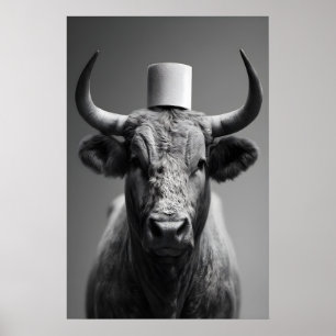 Lustiger Stier-Badezimmer-Kunst-Druck, Toilettenpa Poster