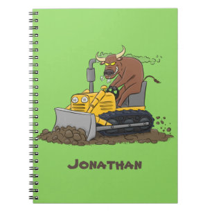 Lustiger Stier fährt Bulldozer Cartoon Notizblock