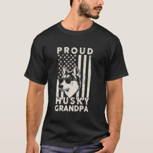 Lustiger stolzer Husky-Hund Opa Amerikanische Flag T-Shirt